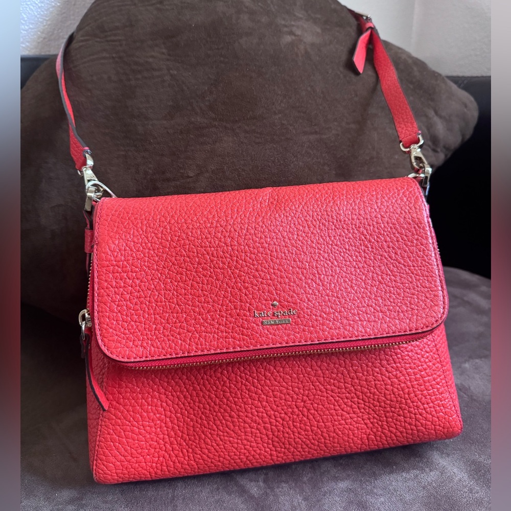 Kate Spade Red Pebbled Leather Foldover Flap Bag